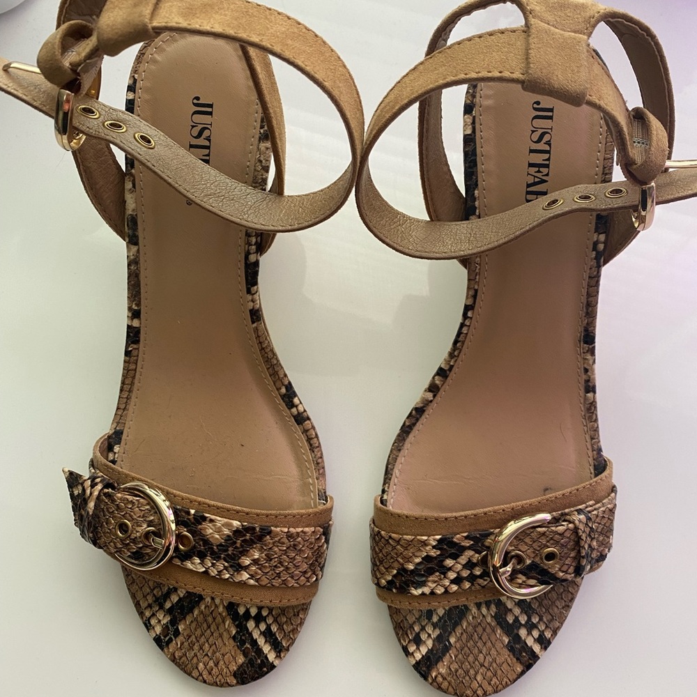 Snake skin buckle ankle strap wedge size 6.5